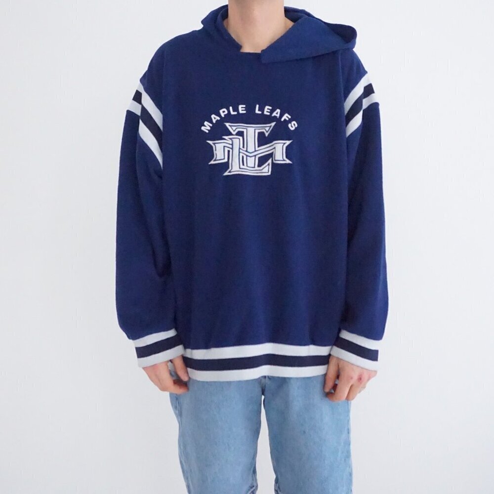 NHL Maple Leafs Navy Hockey Hoodie Sporty Collegiate Cozy Streetwear XL